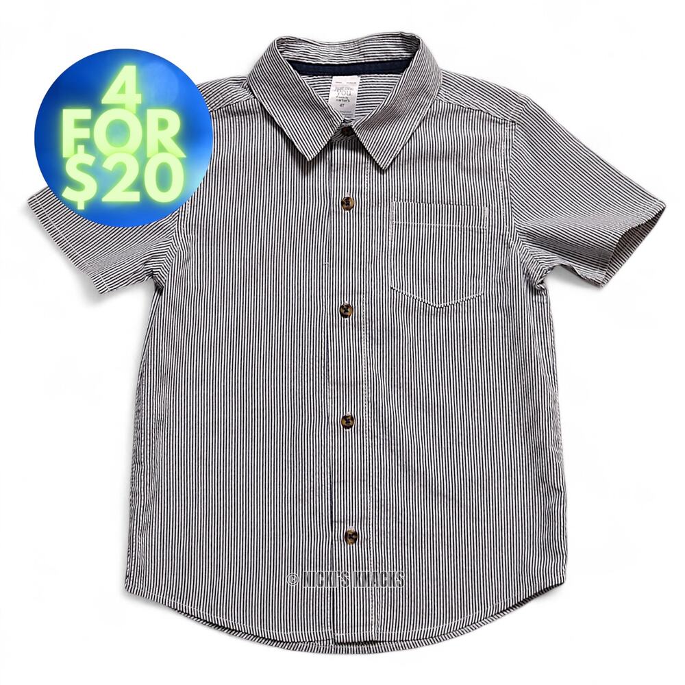 4/$20 - Carters Boys Short Sleeve Striped Button Down Collared Shirt Size 4T
